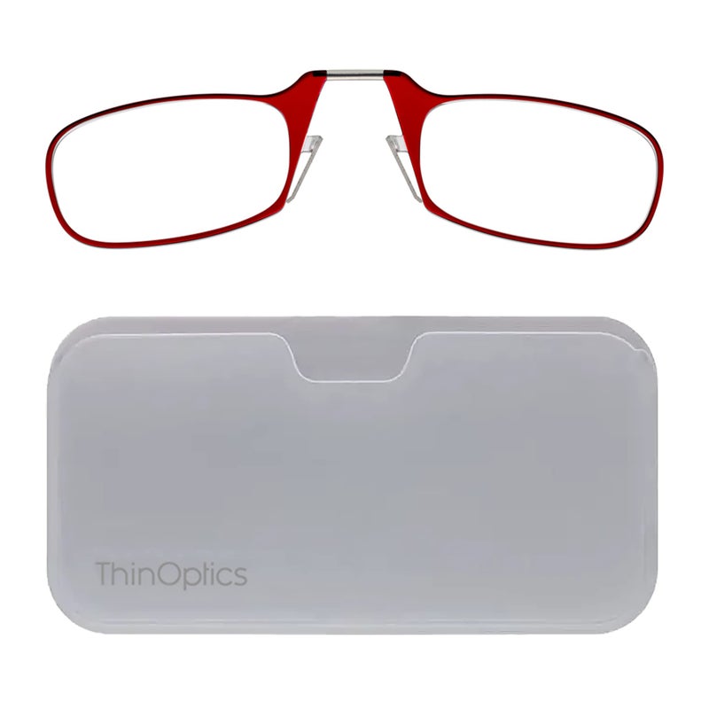 ثين أوبتيكس نظارات قراءة مستطيلة الشكل من ThinOptics Universal Pod، إطارات حمراء/حافظة بيضاء، 2 × + 2 - Image 1